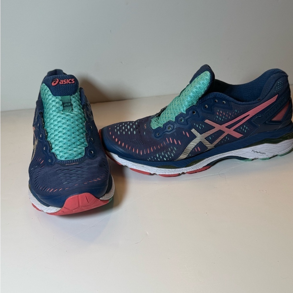 ASICS GEL-Kayano 23 Blue Silver Coral Women US 8.5 RUNNING SHOES